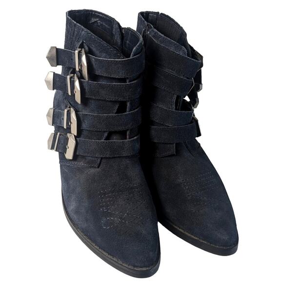 Kelsi Dagger Anthropology Blue Suede Ankle‎ Pointed Toe Western Boots Size 8 - Picture 1 of 8